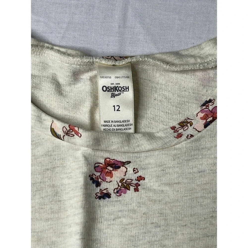 Oshkosh B Gosh Floral Long Sleeve Top with Denim Ruffle, Size‎ 12